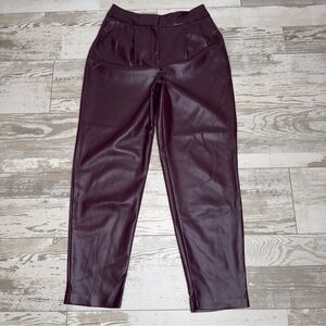Express Burgundy Faux Leather High Rise Ankle Pants 0R Wine Slim‎ Fit
